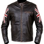 Cafe Racer UK Flag Patch Distressed Brown Biker Leather Jacket