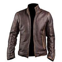 Mens Vintage Biker Distressed Leather Jacket