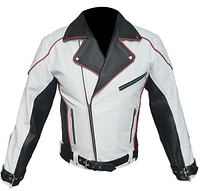 Mens Brando Motorcycle Black White Leather Jacket