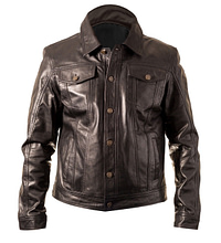 Mens Casual Denim Western Trucker Leather Jacket