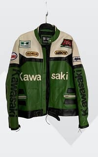 Kawasaki Biker Green Leather Jacket