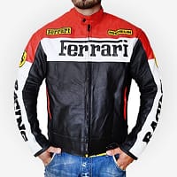 Red Ferrari Biker Leather Jacket