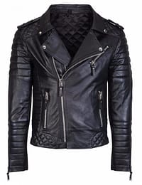 Mens Diamond Quilted Kay Michael Soft Sheep Leather Black Slim Fit Biker Jacket