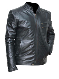 Cafe Racer Black Shiny Biker Leather Jacket