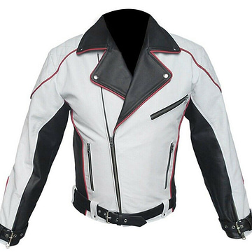 Mens Brando Motorcycle Black White Leather Jacket