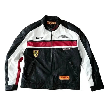 Ferrari Red Black Biker Leather Jacket
