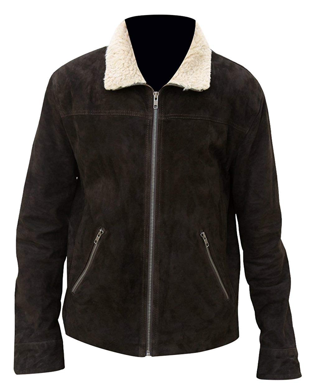The Walking Dead Rick Grimes Suede Leather Fur Collar Brown Jacket