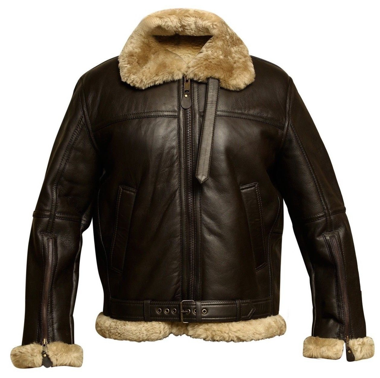 B3 Aviator Fur Shearling Brown Leather Jacket 
