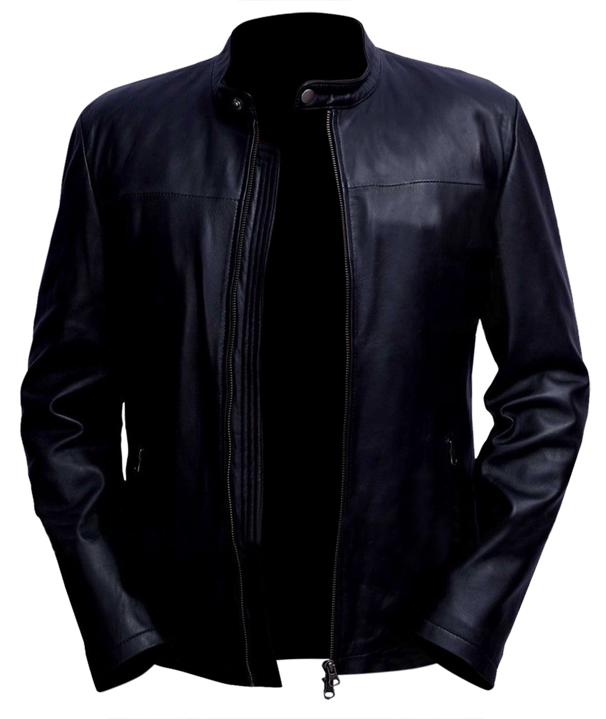 Matt Bomer Slim Fitted Retro Biker Vintage Black Leather Jacket