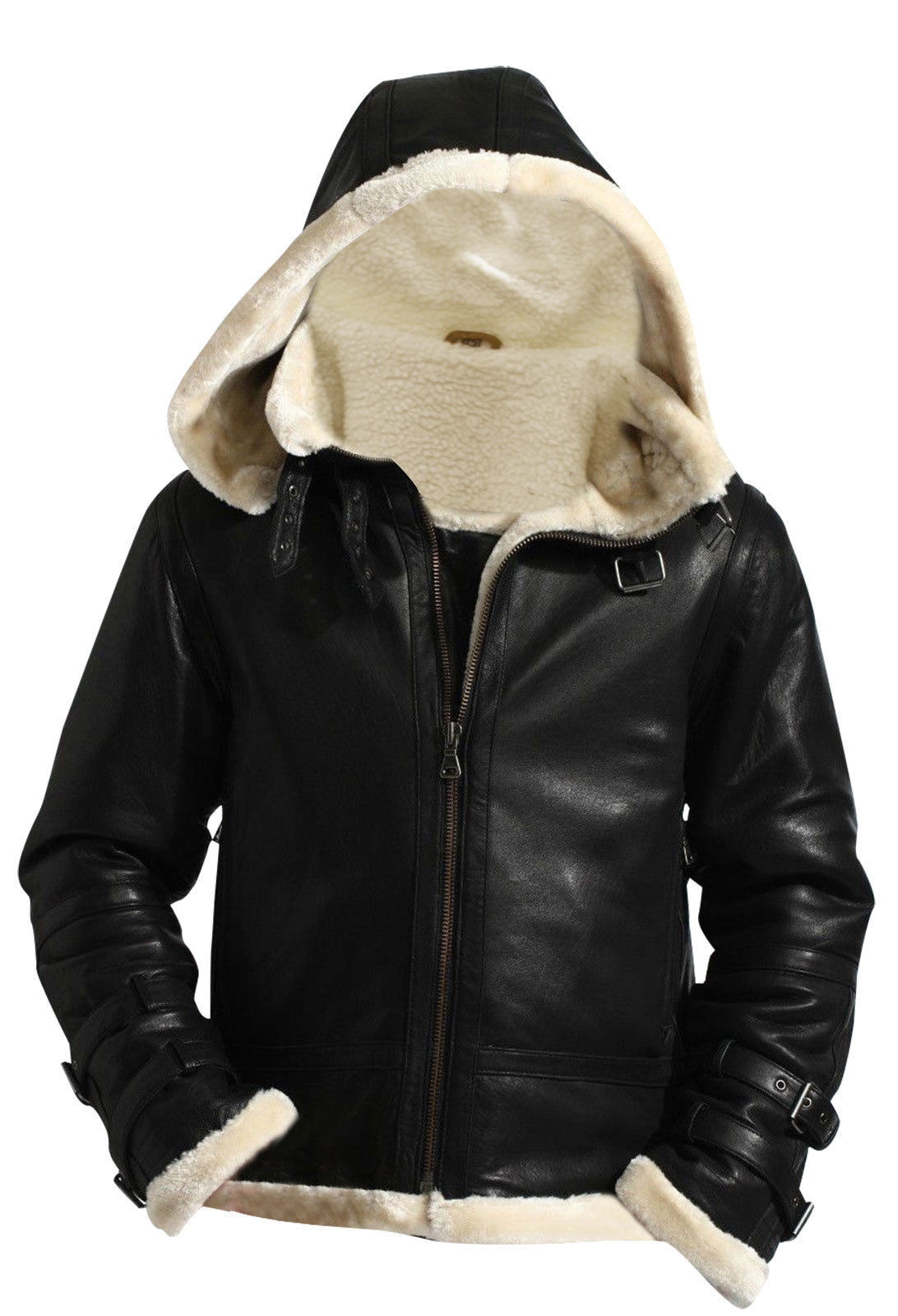 B3 Shearling Winter White Removable Fur Black Jacket